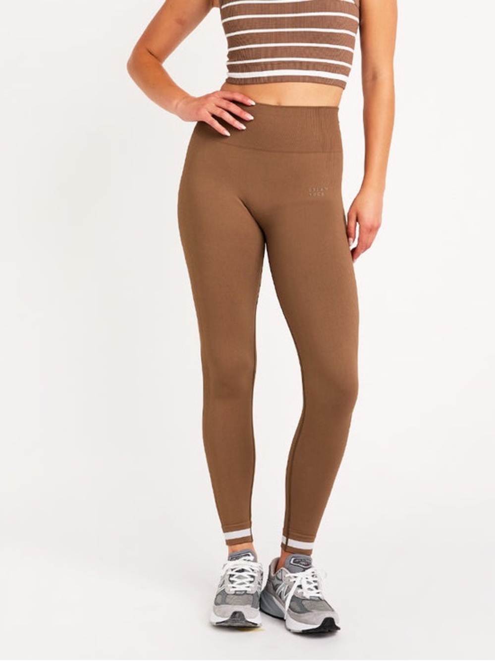 Cream Yoga Elly Seamless Leggings in Latte Stripes